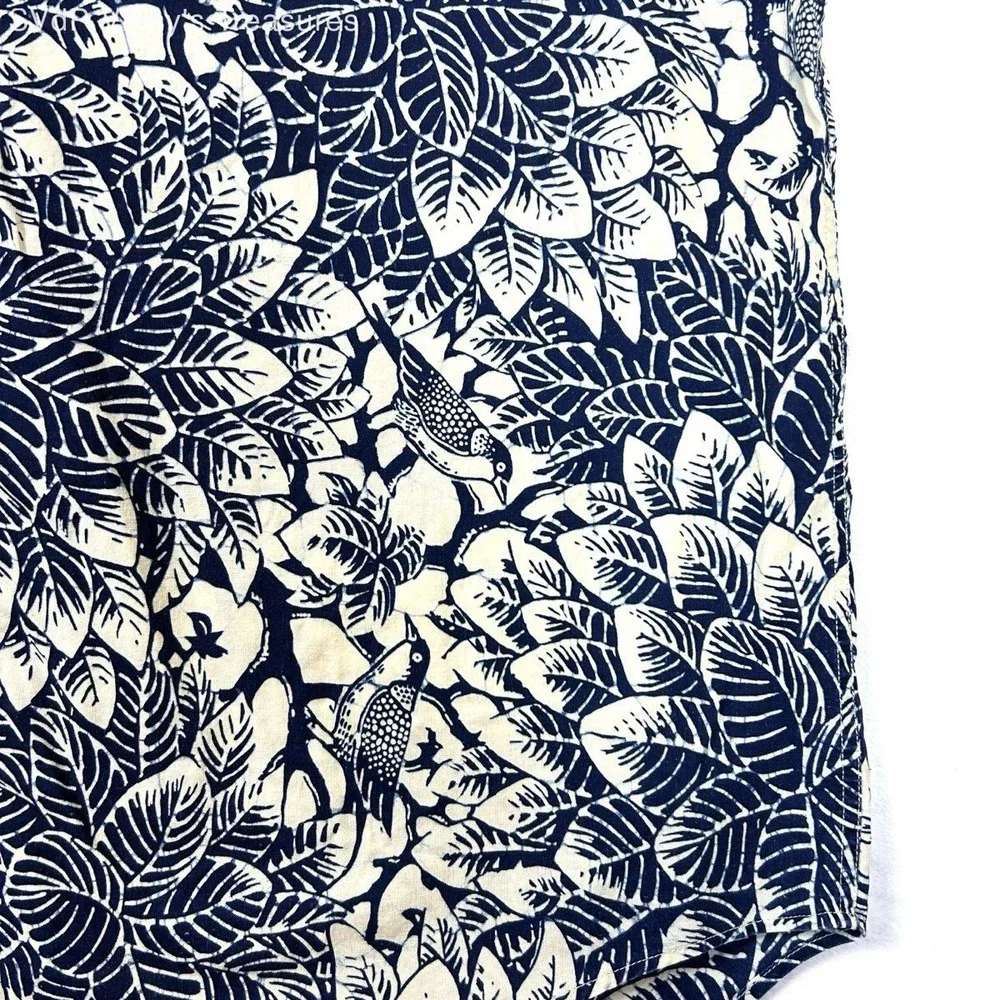 Vintage 90s Banana Republic Men's Tropical Leaf Bird Cotton Shirt Size XL